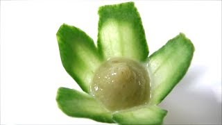 きゅうりの飾り切り　細工野菜　わさび台の作り方　How to make a small bowl cucumber garnish