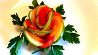 HOW TO MAKE ROSE CUCUMBER AND TOMATO! VEGETABLES CARVING! ART IN CUCUMBER ! ART IN TOMATO