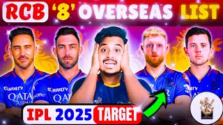 RCB 8 OVERSEAS Players IPL 2025/ IPL 2025 Mega Auction/ RCB Retened Players 2025