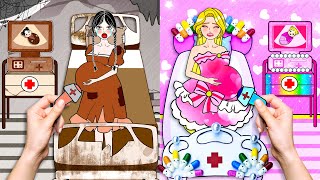 Paper Dolls Dress Up - Rich Pregnant VS Poor Pregnant - Barbie Mother & Daughter Handmade