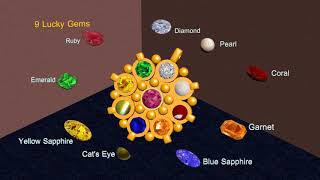 9 Gems Stones (Lucky Gems, Navaratna) with Pendant and Ring 3D Animation