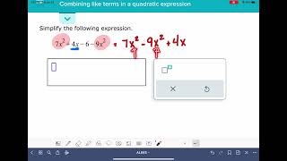 ALEKS: Combining like terms in a quadratic equation