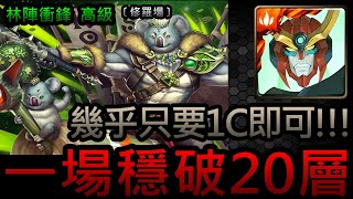 【神魔之塔】天元突破紅蓮螺巖 (5卡)『一場穩破20層!』幾乎只要1C即可!｜林陣衝鋒 高級 (修羅場)｜不可輕敵｜尤加利戰熊．富伯