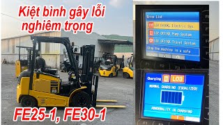 Sử dụng xe nâng kiệt bình ắc quy gây lỗi nghiêm trọng xe nâng Komatsu FE25-1 FE30-1| xe nâng cũ|