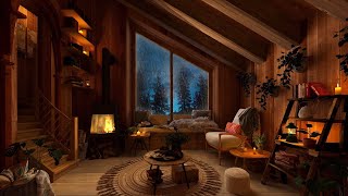 Cozy Log Cabin Ambience with Rain & Crackling Fireplace