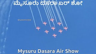 Mysuru Dasara Air Show 2023 aerobatics demonstration by Surya Kiran team of the Indian Air Force.