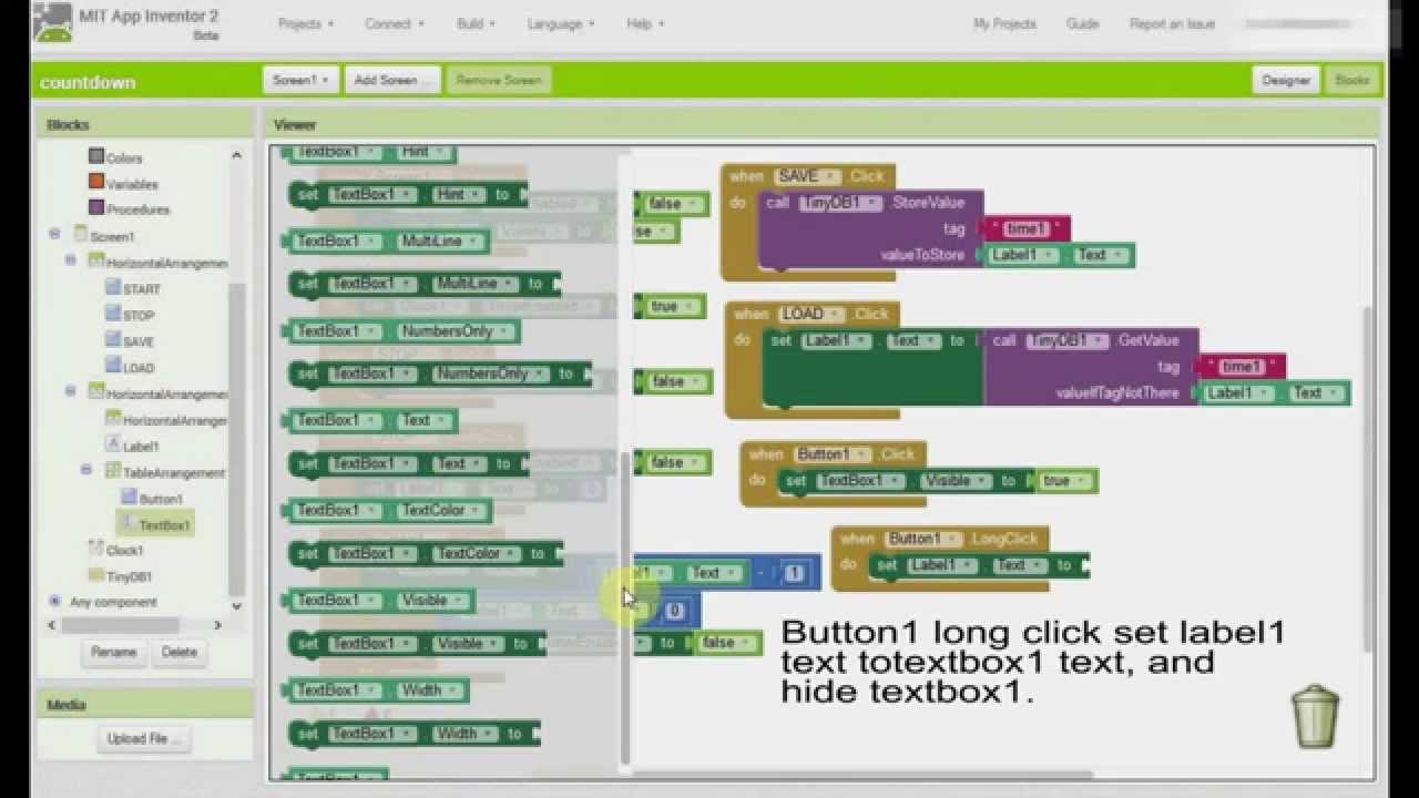 App Inventor 2 Countdown Timer With Pause Reset Save And Load