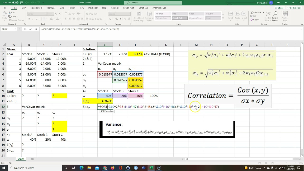 Portfolio Variance-covariance Matrix, Return, And Standard Deviation ...