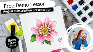 Free Watercolor Sketching Demo Lesson Flower Dahlia for Beginners | Art Drawing Tutorial