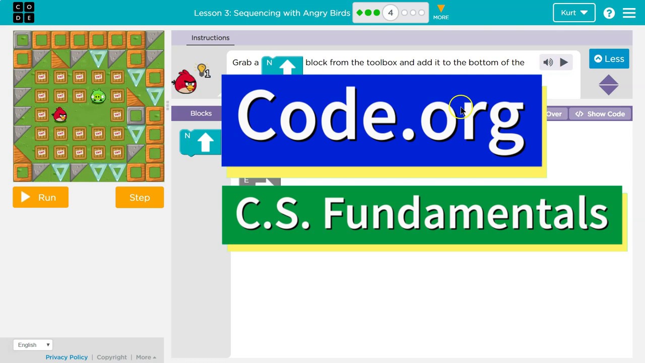 Course B Sequencing With Angry Birds 3.4 Code.org Lesson Tutorial With ...