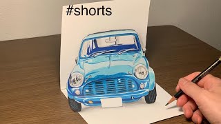 歪んだ車を描いたら、、、　#ショート　#shorts #BMW #mini #ミニクーパー　#トリックアート　#3DART #イラスト