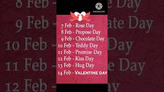 Happy Valentine's Week Full List 2023: Rose Day to Kiss Day #shorts #viral #shortsvideo