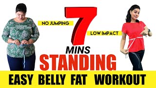 7 Mins Easy Standing Abs Workout For Beginners To Lose Belly Fat At Home | Belly Fat Exercises