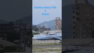 新田原・梅組さんのF15DJの横でヒバリくんのホバーリング…🤩👍 #小牧基地 #戦闘機 #ヒバリ