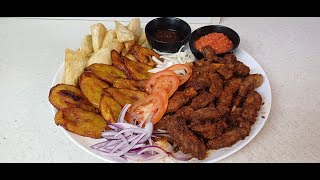 Fried Yam and Plantain With Spicy Suya