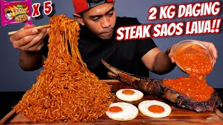 MUKBANG 5 MIE SAMYANG PAKE 2 KG WAGYU SAUS LAVA TERPEDAS!!