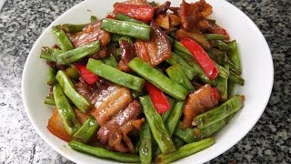 经典下饭菜，五花肉炒四季豆，脆嫩爽口，每次做都要多吃两碗饭