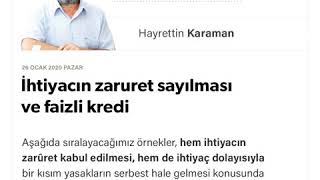 SORU-CEVAP-4: İhtiyacın zaruret sayılması ve faizli kredi-2  Prof.Dr. HAYRETTİN KARAMAN / 26.01.2020