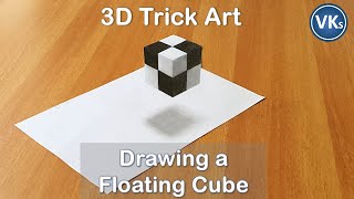 Drawing a Realistic 3D Floating Cube with Pencil | 3D Trick Art | VinKrish Solutions