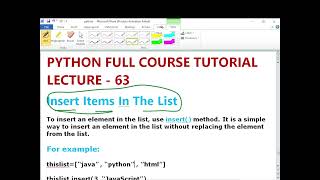 PYTHON LECTURE - 63| Insert Items In The List| Full Explanation With Example (@EnhanceCodeLearning