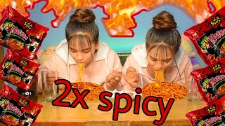 NUCLEAR FIRE NOODLES CHALLENGE  2X SPICY | DeepaDamanta | NEPALI TWINS |