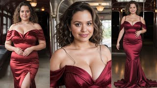 Plus Size BBW Jessica’s Stunning Elegance: Deep Red Mermaid Gown with Off-Shoulder Neckline! ❤️✨👗