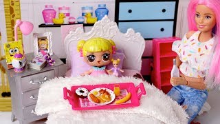 Barbie Doll LOL Family Sick School Morning Routine with Baby Goldie