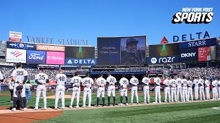 Aaron Judge looks to tear up during Miller Gardner moment of silence