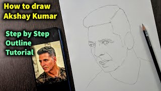 How to draw Akshay Kumar Step by Step // full sketch outline tutorial for beginners