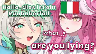 Cecilia makes Raora say this in German, but Raora realizes something is wrong.. [HololiveEN]