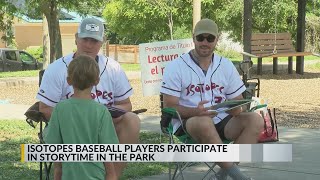 Abuquerque Isotopes players participate in 'Storytime in the Park'