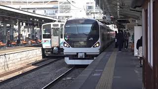 E257系での運行が最後となった、特急「あずさ」8号。(松本駅から富士見駅の車窓)