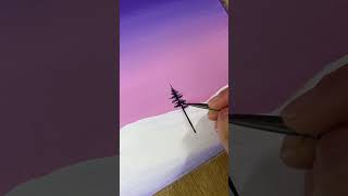 The Easiest way to Draw a Little Tree | Winter Moonlight Landscape Painting #shorts #art #painting