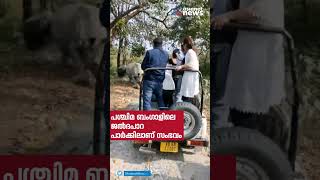 കാണ്ടാമൃഗത്തെ കണ്ട് പുറകോട്ടെടുത്ത ജംഗിൾ സഫാരി ജീപ്പ് വഴിയരികിലെ കുഴിയിൽ വീണു; ദൃശ്യങ്ങൾ