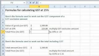 Excel tutorial - Formulas for Calculating GST at 15%