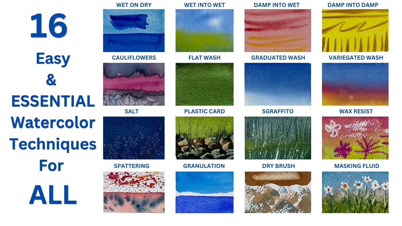 16 Easy Essential Watercolor Techniques For Beginners Youtube