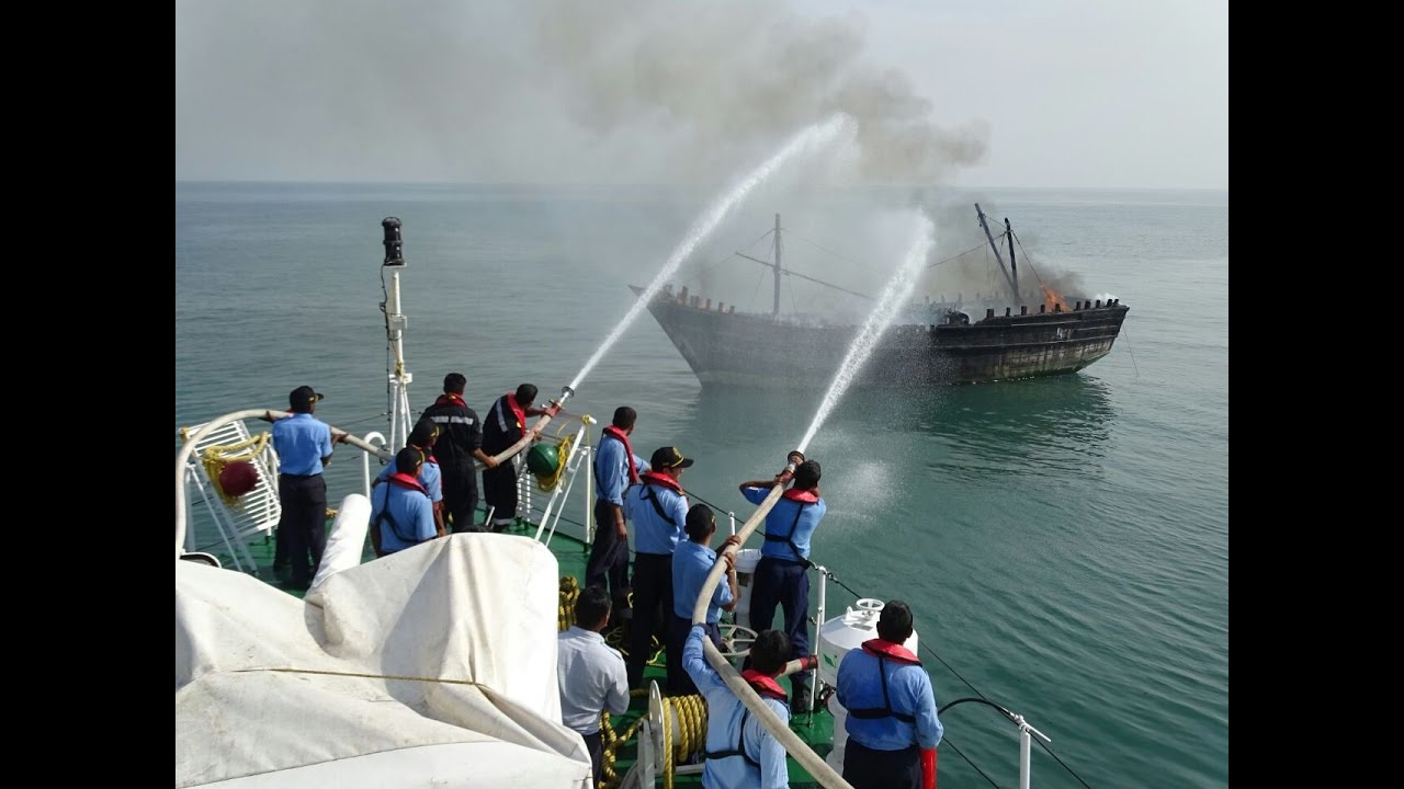 Indian Coast Guard Ship Fire Fighting Operation In The Sea - YouTube