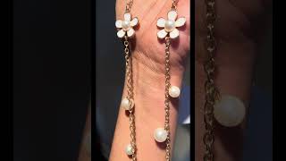 Long Double Layer Flower Pearl Necklace, Luxury Trendy Necklace, Designer Long Pearl Camellia Neck,