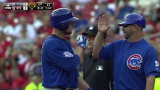 CHC@STL: Cubs dugout appreciate Lester's single