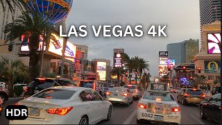 Driving Downtown Las Vegas 4K HDR - The Strip - USA