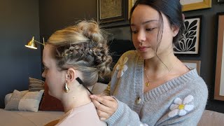 ASMR Perfectionist Bun Hawk Hairstyle with French Braids - Mini combing, Hair Wax & Finishing Touch