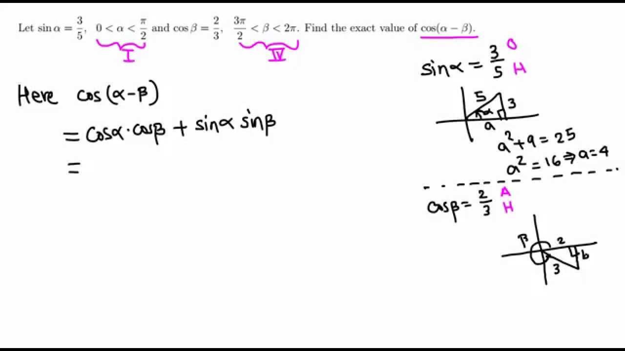 Trigonometry: Find The Exact Value Of Cos ( A - B ) - YouTube