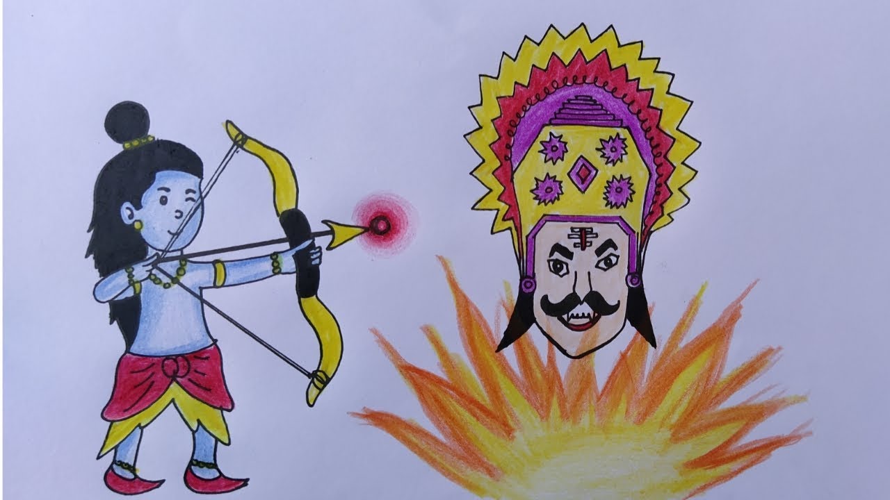 Dussehra Drawing Easy Type - 1 || How To Draw Dussehra Scene || - YouTube