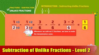 G4 - M14 - Intro - Subtraction of Unlike Fractions - Level 2 | Appu Series | Grade 4 Math Learning