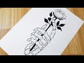 how to draw a skeleton hand holding a rose