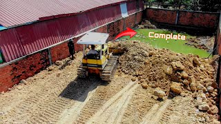 Amazing Complete 100%!! Komatsu D20P Bulldozer pushing soil to fill the flooded land