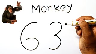 How to Draw a Monkey From Number 63 | Monkey Drawing Easy Step By Step | Make a Monkey Drawing Easy