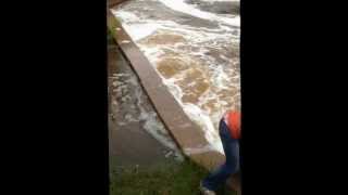 High water on the MacIntyre River at Lakehead University