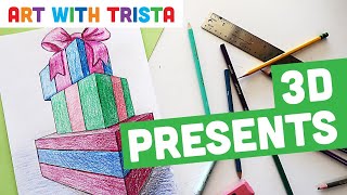 3D Presents 2 Point Perspective Drawing Art Tutorial - Art With Trista