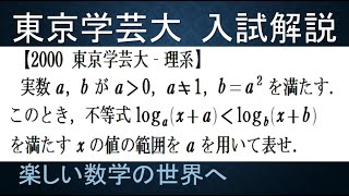 ＃571　2000東京学芸大　理系　対数不等式を解く【数検1級/準1級/中学数学/高校数学/数学教育】JJMO JMO IMO  Math Olympiad Problems